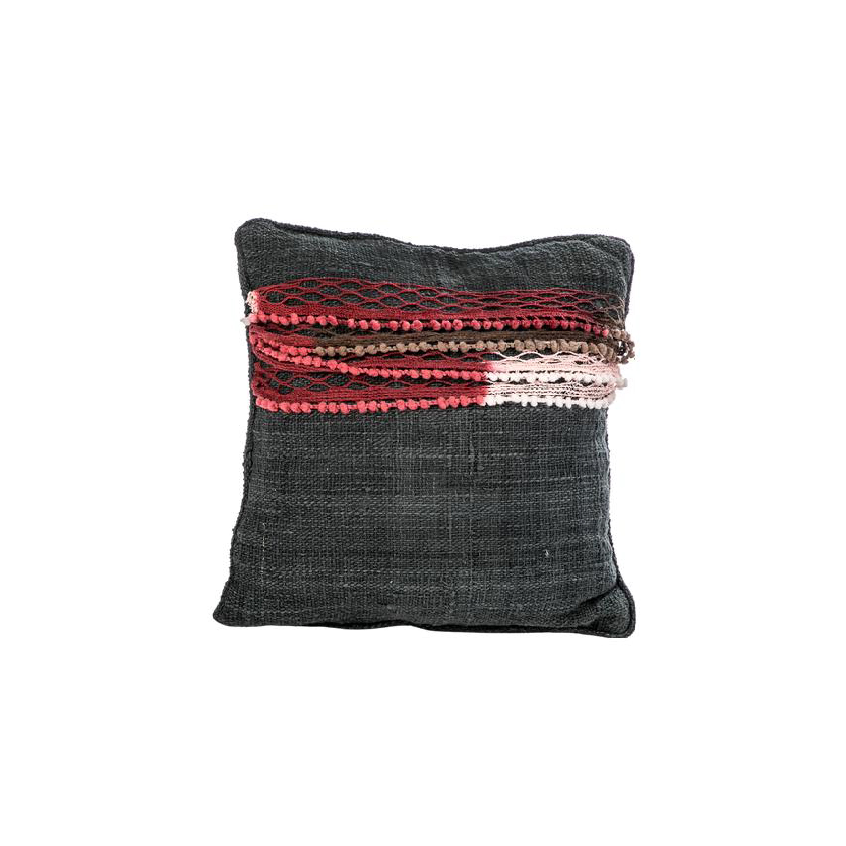 Rustic Cushion With Mini Pom