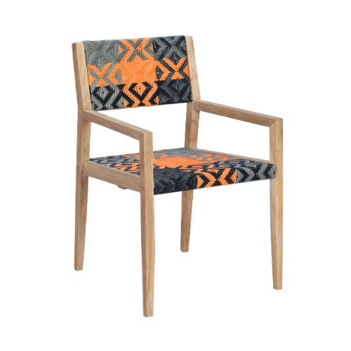 Vienna Dining Armchair Full Weaving Patterned Plaid Black