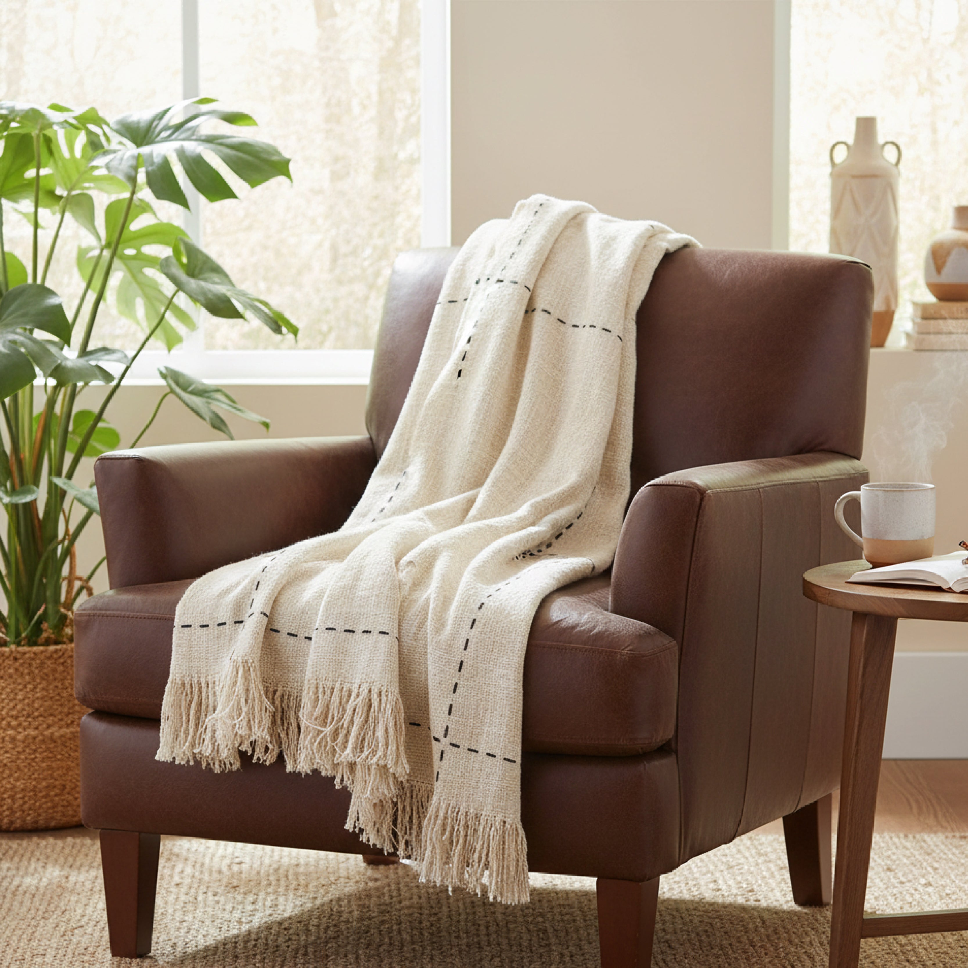 Rustic Throw With Stitching