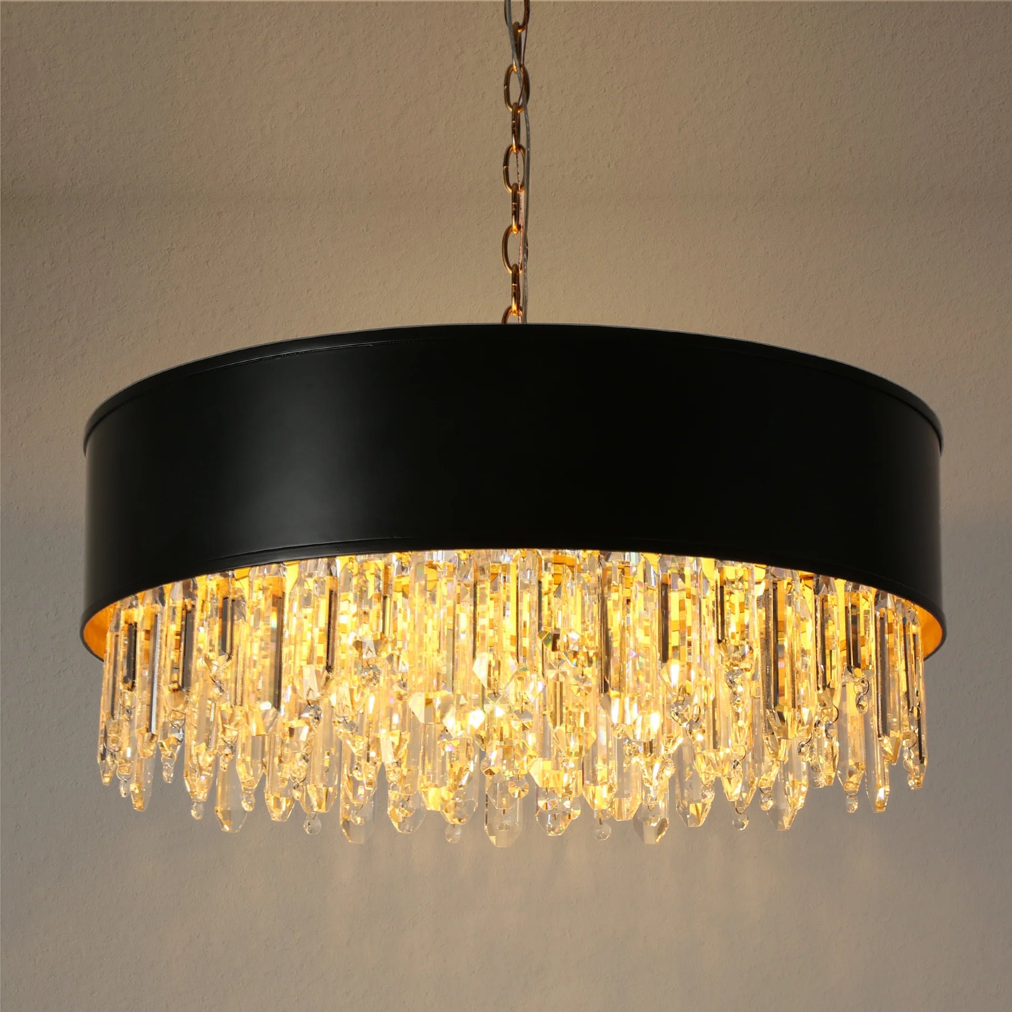 Phesonlaxy 9-Light 24" Glam Black and Brass Drum Chandelier